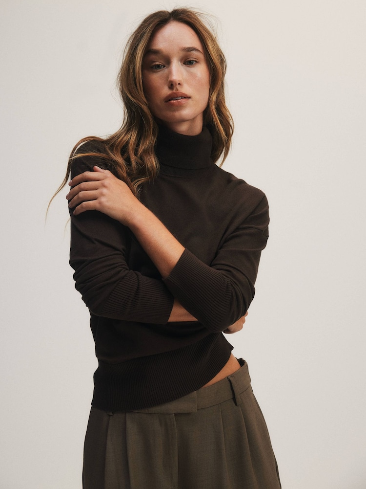 The Set 3 Pack Fine Knit Roll Neck Jumpers Black/Chocolate Brown/Taupe Brown - Image 1 of 15