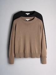 The Set 2 Pack Fine Knitted Crew Neck Jumpers Cinder Brown/Black - Image 1 of 5