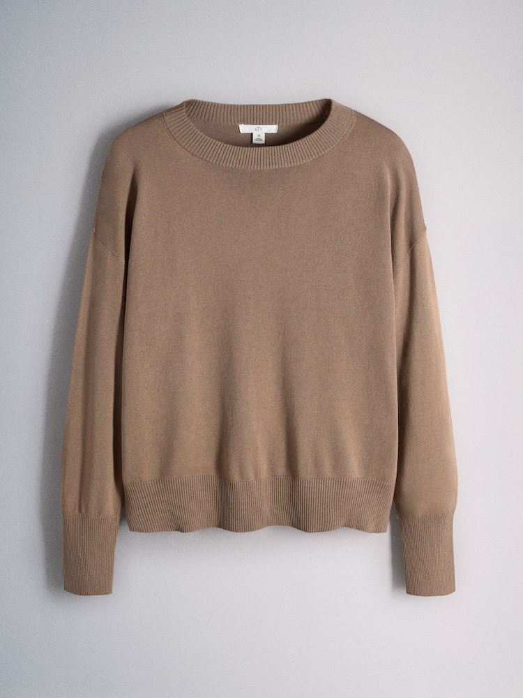 The Set 2 Pack Fine Knitted Crew Neck Jumpers Cinder Brown/Black - Image 2 of 5