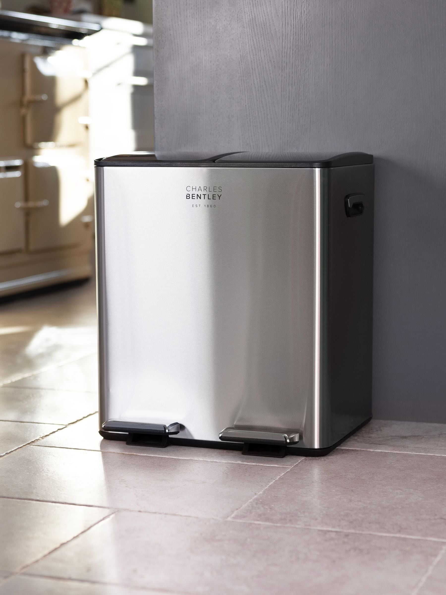 Charles Bentley 2 Compartment Stainless Steel Kitchen Pedal Bin 30L - Image 5