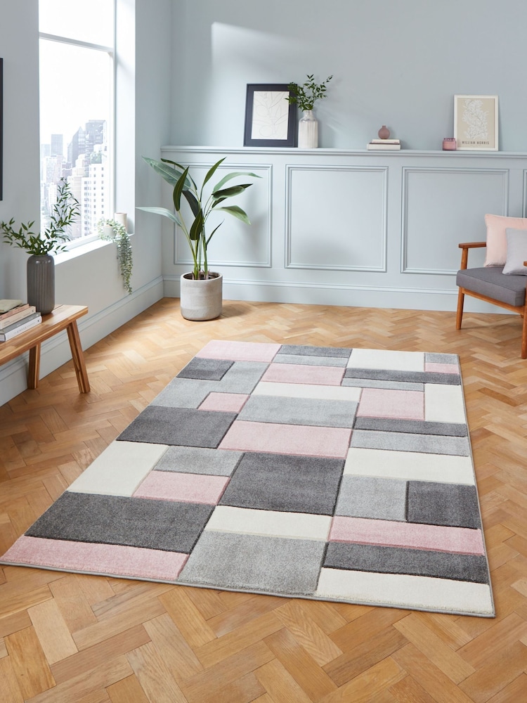 Think Rugs Grey Matrix MT61 Modern Geometric Rug - Image 1 of 6
