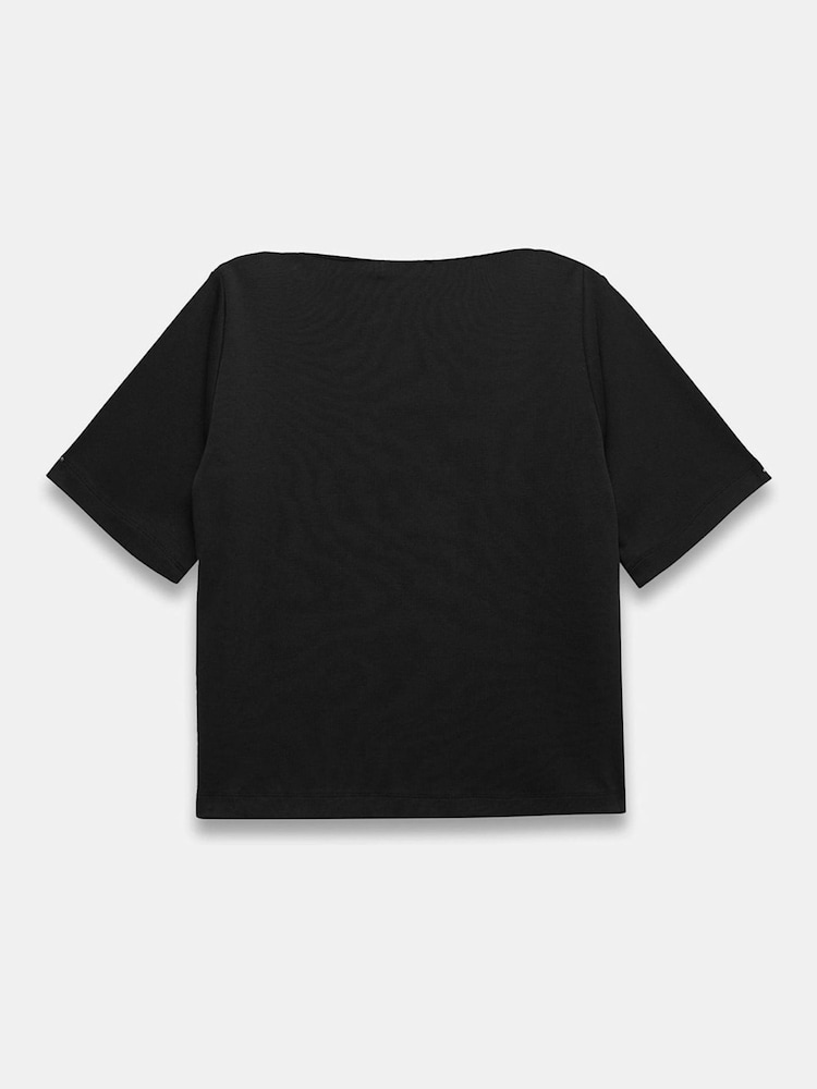 Mint Velvet Black Slash Neck T-Shirt - Image 2 of 2