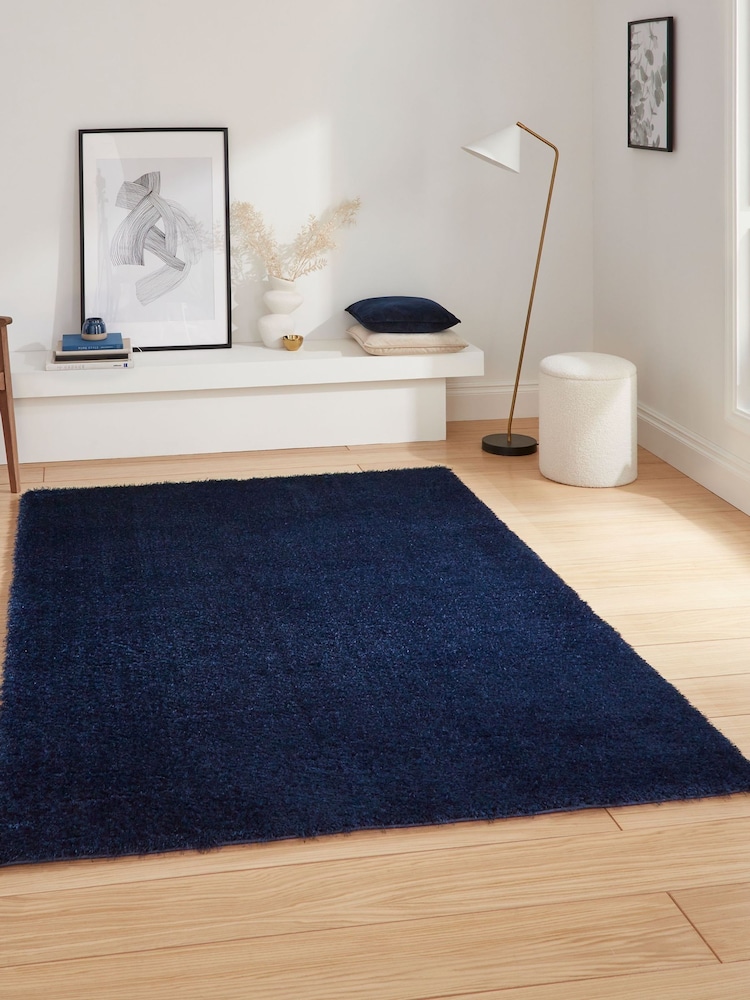 Think Rugs Navy Lux Shaggy Plain Shaggy Rug - Image 1 of 6