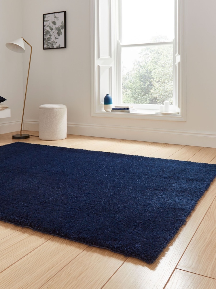 Think Rugs Navy Lux Shaggy Plain Shaggy Rug - Image 2 of 6