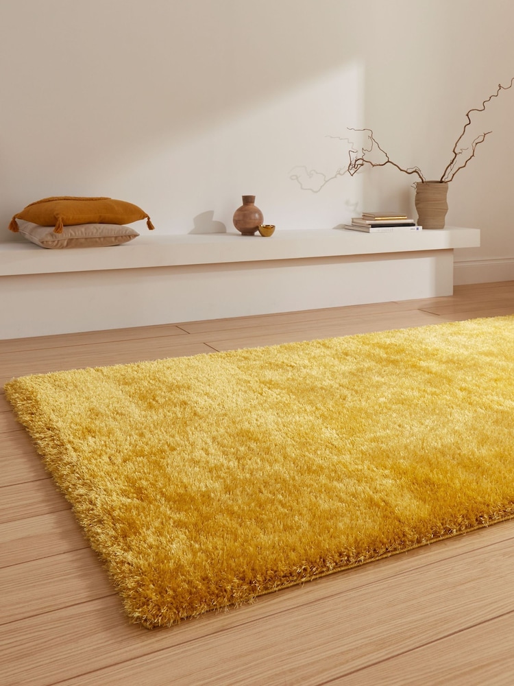 Think Rugs Yellow Lux Shaggy Plain Shaggy Rug - Image 2 of 6