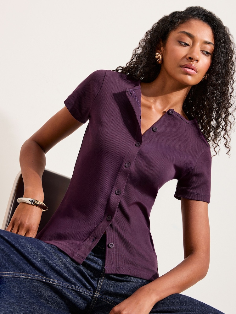 Violet - Friends Like These Short Sleve Button Through Top - Imaginea 1 din 4