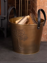 Snug Brass Large Mulberry Leather Handle Log Bucket - Image 1 of 6