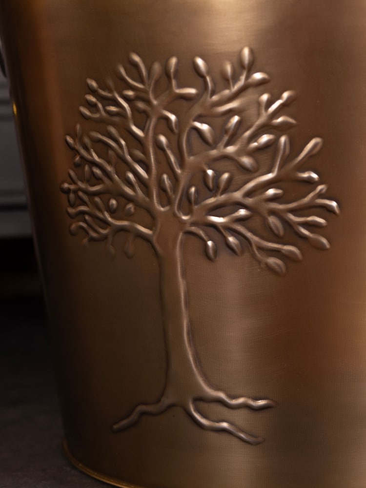 Snug Brass Large Mulberry Leather Handle Log Bucket - Image 2 of 6 Snug Brass Large Mulberry Leather Handle Log Bucket - Image 2 of 6