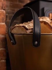 Snug Brass Large Mulberry Leather Handle Log Bucket - Image 3 of 6