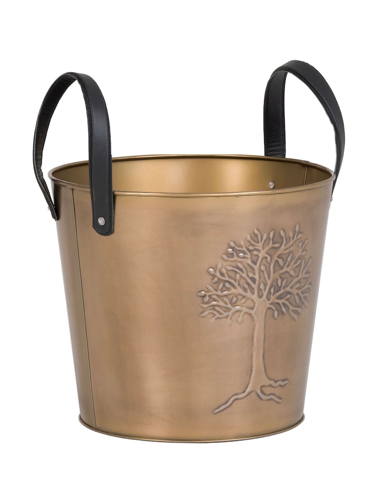 Snug Brass Large Mulberry Leather Handle Log Bucket - Image 6 of 6 Snug Brass Large Mulberry Leather Handle Log Bucket - Image 6 of 6