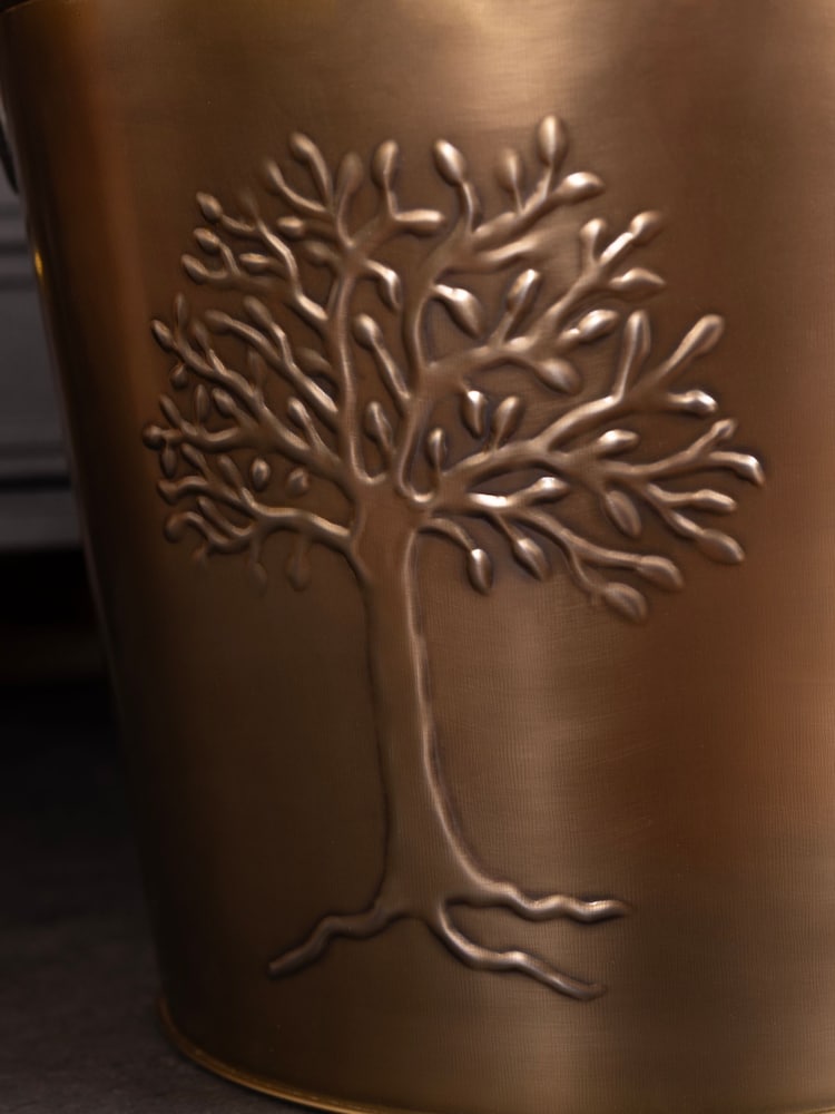 Snug Brass Large Mulberry Leather Handle Log Storage Bucket - Image 2 of 6