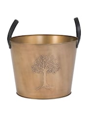 Snug Brass Large Mulberry Leather Handle Log Storage Bucket - Image 5 of 6