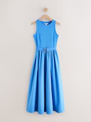 Cornflower Blue 2 in 1 Woven Mix Belted Midi Dress - Image 5 of 7