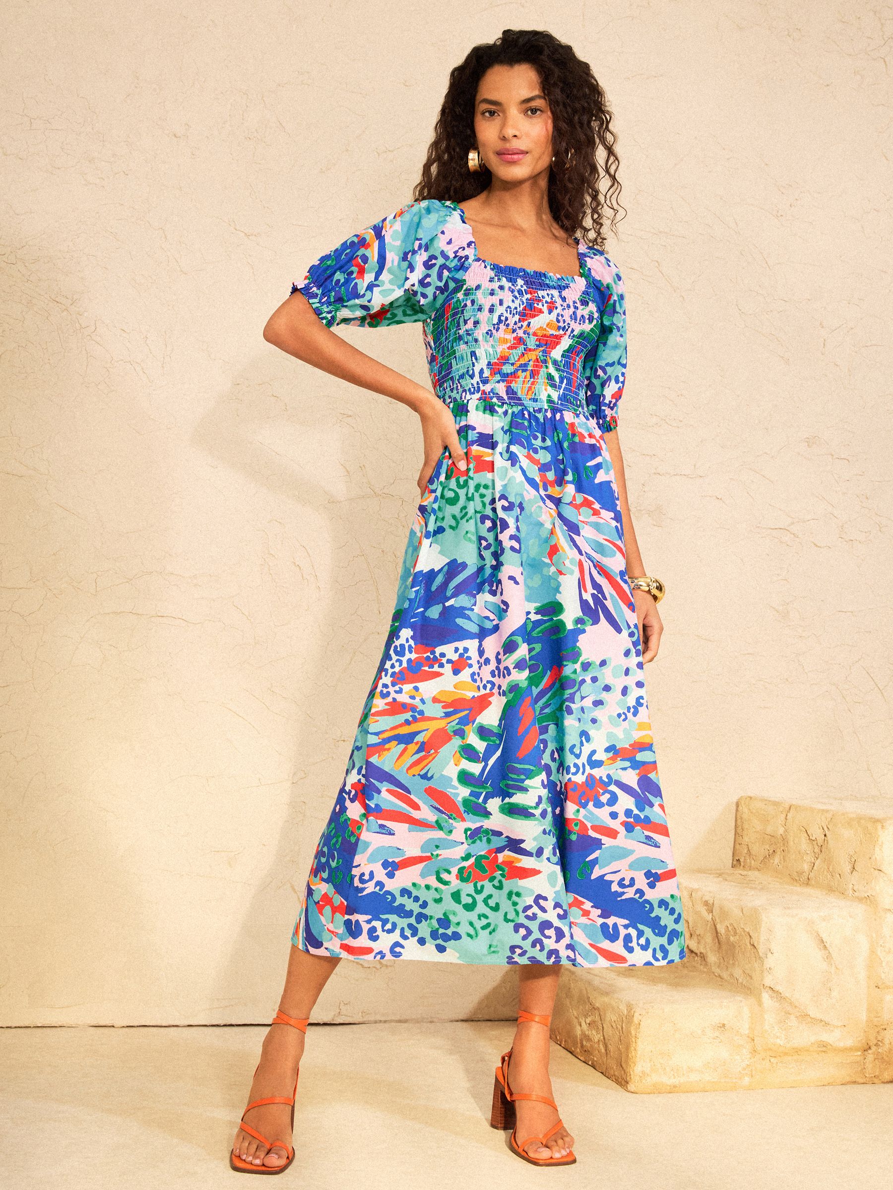 Buy Love & Roses Multi Animal Shirred Puff Sleeve Midi Dress from