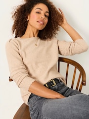 Naturlig - FatFace Knitted Sequin Sparkle Frill Cuff Jumper - Bild 1 av 5