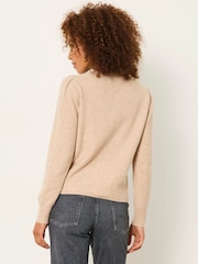 Naturlig - FatFace Knitted Sequin Sparkle Frill Cuff Jumper - Bild 2 av 5