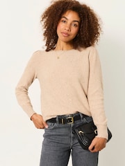 Naturlig - FatFace Knitted Sequin Sparkle Frill Cuff Jumper - Bild 5 av 5