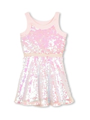 Billieblush Iridecent Sequin Racer Neck Party Pink Dress - Image 1 of 3