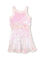 Billieblush Iridecent Sequin Racer Neck Party Pink Dress - Image 2 of 3