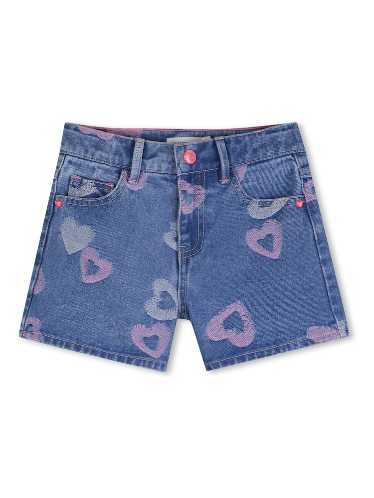 Billieblush Heart Print Denim Blue Shorts - Imaginea 1 din 3 Billieblush Heart Print Denim Blue Shorts - Imaginea 1 din 3