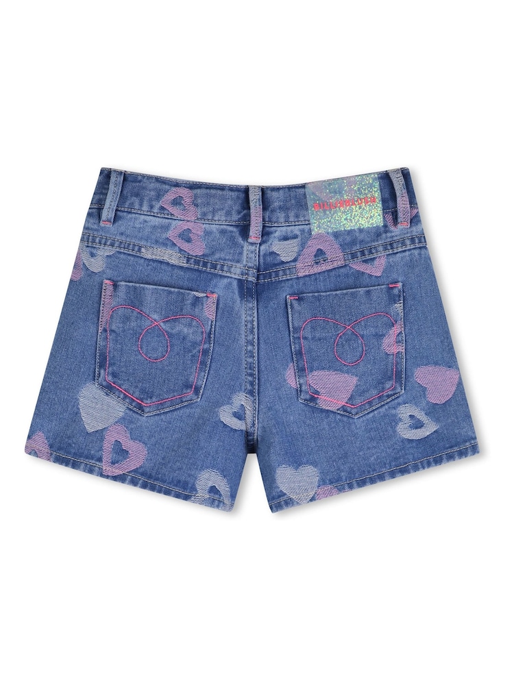 Billieblush Heart Print Denim Blue Shorts - Imaginea 2 din 3 Billieblush Heart Print Denim Blue Shorts - Imaginea 2 din 3