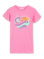 Billieblush Glitter Logo Pink T-Shirt Dress With Frill Sleeves - Image 1 of 3