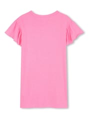 Billieblush Glitter Logo Pink T-Shirt Dress With Frill Sleeves - Image 2 of 3