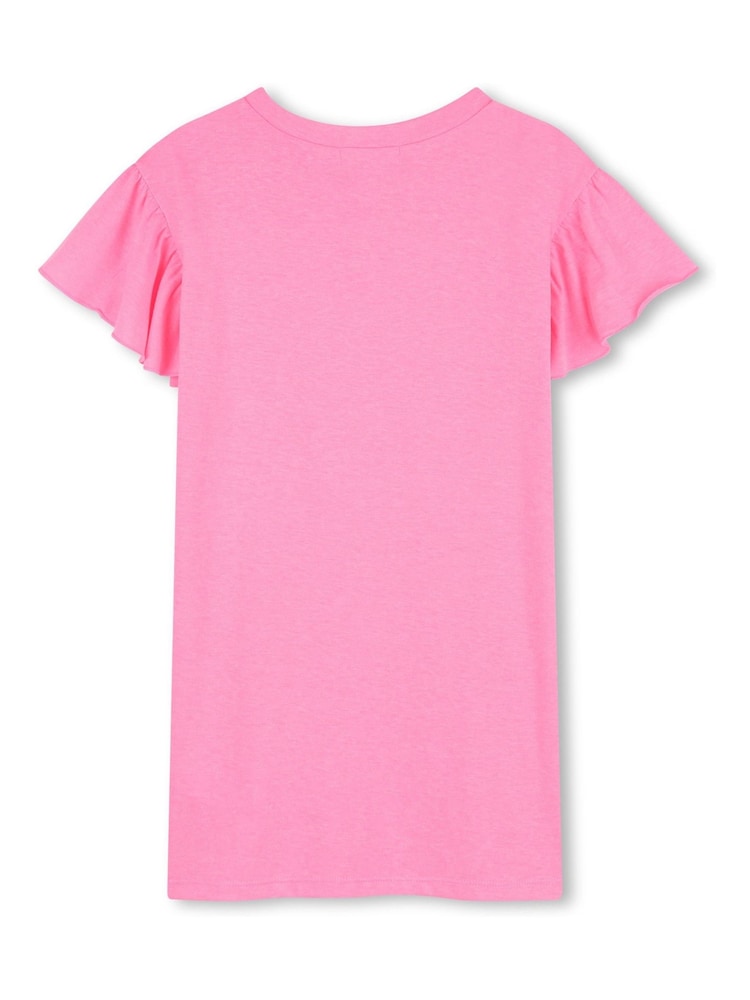 Billieblush Glitter Logo Pink T-Shirt Dress With Frill Sleeves - Image 2 of 3