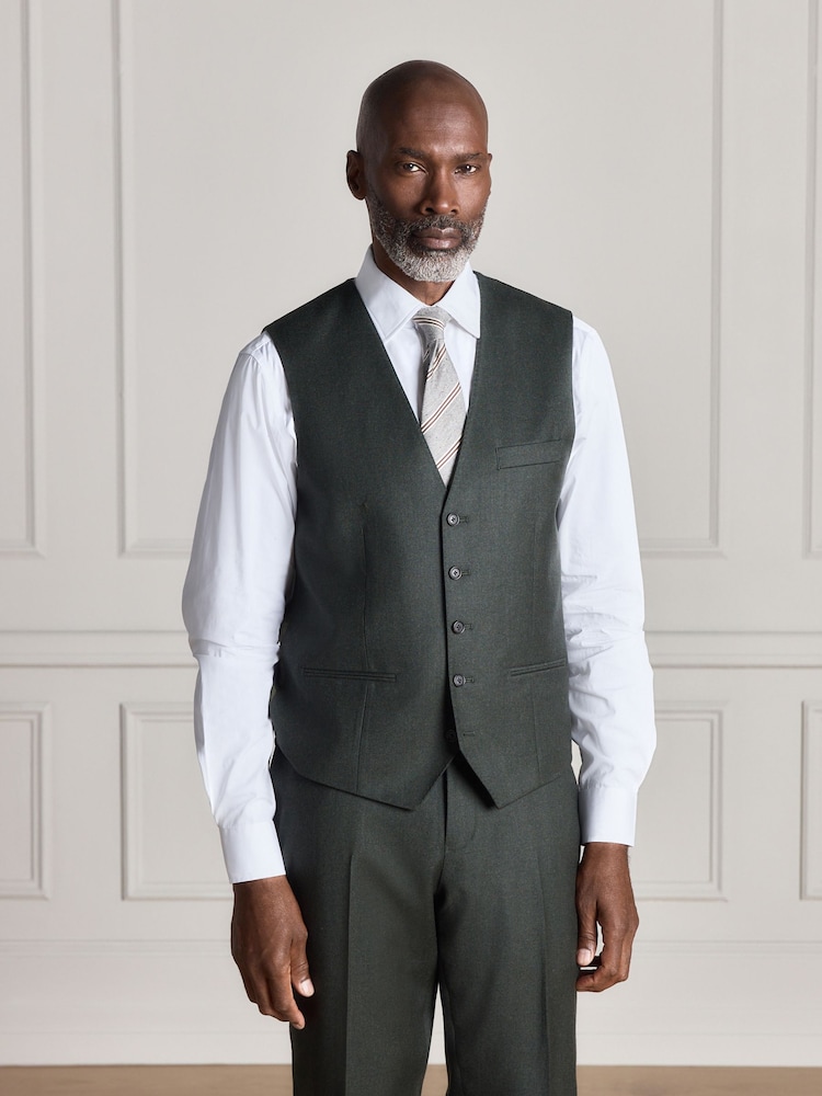 Green Signature Slim Fit Zignone Italian Wool Cashmere Flannel Suit Waistcoat - Image 1 of 8 Green Signature Slim Fit Zignone Italian Wool Cashmere Flannel Suit Waistcoat - Image 1 of 8