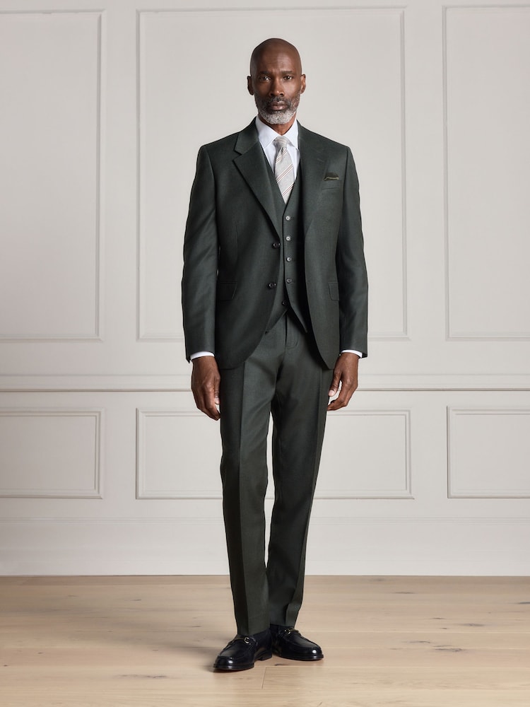 Green Signature Slim Fit Zignone Italian Wool Cashmere Flannel Suit Waistcoat - Image 2 of 8 Green Signature Slim Fit Zignone Italian Wool Cashmere Flannel Suit Waistcoat - Image 2 of 8