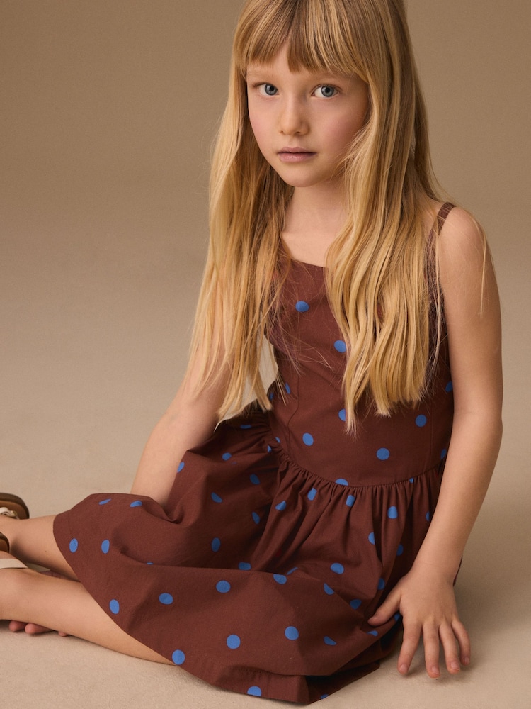 Chocolate Brown Spot Strappy Dress (3-16yrs) - Image 2 of 8