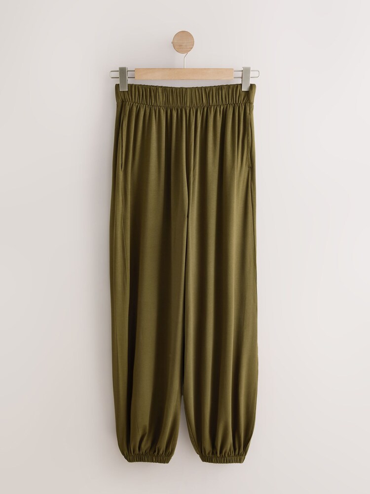 Khaki Green Slinky Jersey Balloon Leg Joggers - Image 1 of 3