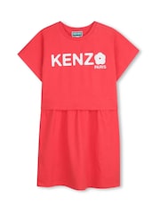 KENZO KIDS Logo Crew Neck Short Sleeve Red Dress - Imaginea 1 din 3