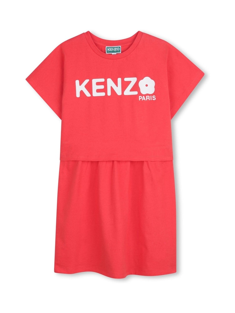 KENZO KIDS Logo Crew Neck Short Sleeve Red Dress - Imaginea 1 din 3