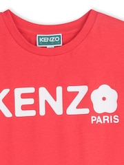 KENZO KIDS Logo Crew Neck Short Sleeve Red Dress - Imaginea 3 din 3