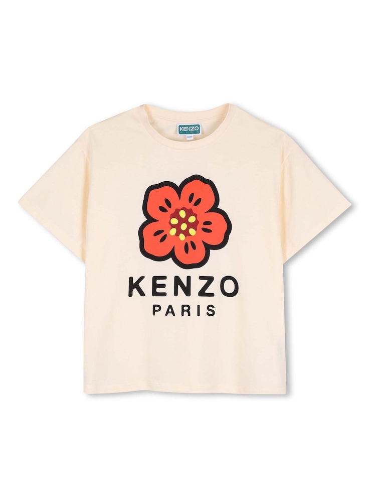 KENZO KIDS Cream Graphic Logo Crew Neck Short Sleeve T-Shirt - Image 1 of 2