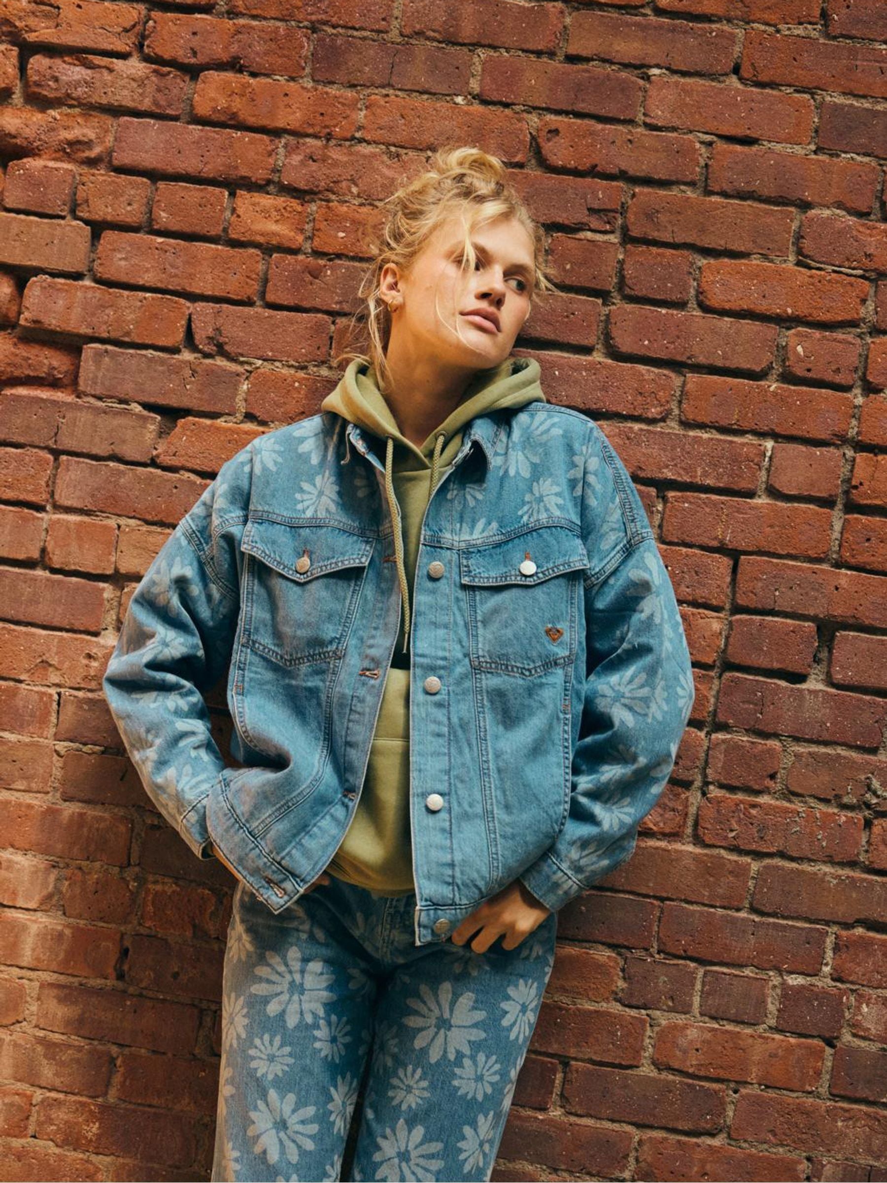 Buy Roxy Blue Floral Print Salty Horizon Denim Jacket from Next