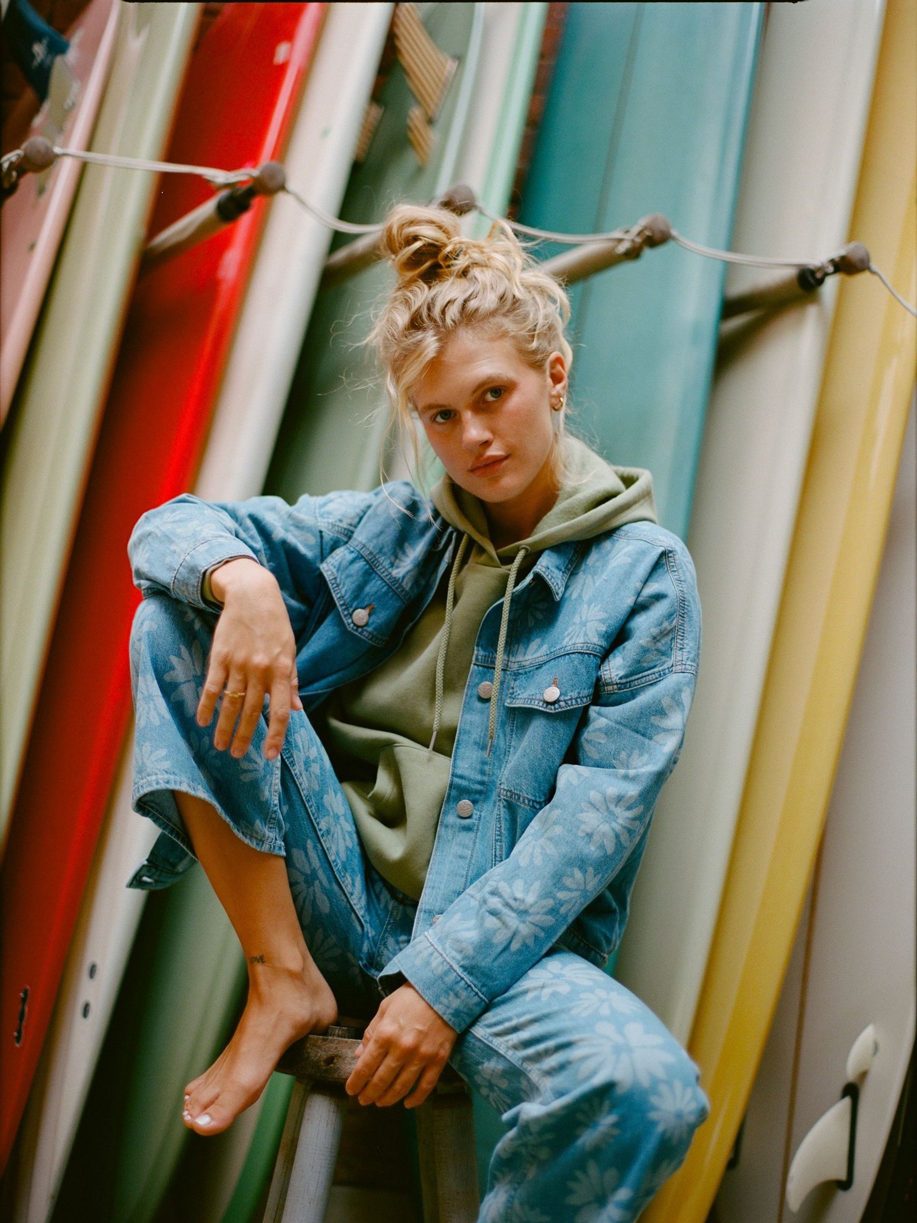 Buy Roxy Blue Floral Print Salty Horizon Denim Jacket from the
