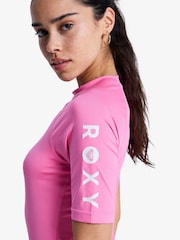 Roxy Pink Wholehearted Short Sleeve Logo Rash Vest - Image 3 of 4