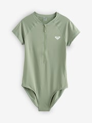 Vert - Maillot de bain Roxy Essentiels zippé à logo Manche courte - Image 1 de 1