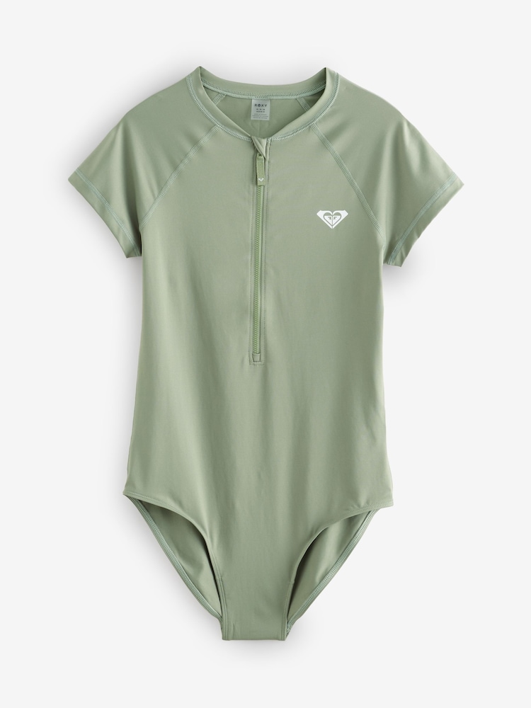 Roxy Green Essentials Zipped Short Sleeve Logo Swimsuit - Image 5 of 5