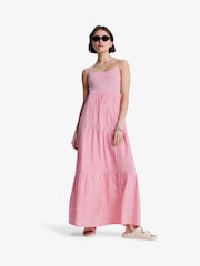 Roxy Pink Tropical Glow Seersucker Stripe Tierred Maxi Dress - Image 1 of 6