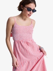 Roxy Pink Tropical Glow Seersucker Stripe Tierred Maxi Dress - Image 3 of 6
