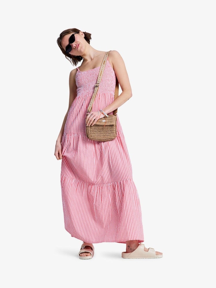Roxy Pink Tropical Glow Seersucker Stripe Tierred Maxi Dress - Image 6 of 6 Roxy Pink Tropical Glow Seersucker Stripe Tierred Maxi Dress - Image 6 of 6