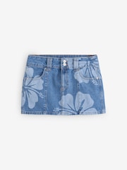 Roxy Blue Floral Print Stunning Spirit Denim Mini Skirt - Image 1 of 5