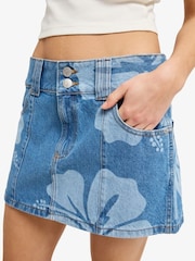 Roxy Blue Floral Print Stunning Spirit Denim Mini Skirt - Image 3 of 5