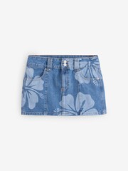 Roxy Blue Floral Print Stunning Spirit Denim Mini Skirt - Image 5 of 5