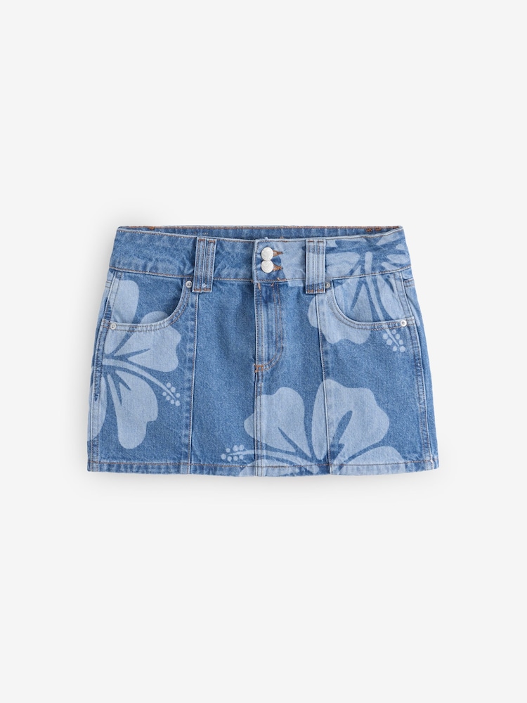 Roxy Blue Floral Print Stunning Spirit Denim Mini Skirt - Image 5 of 5