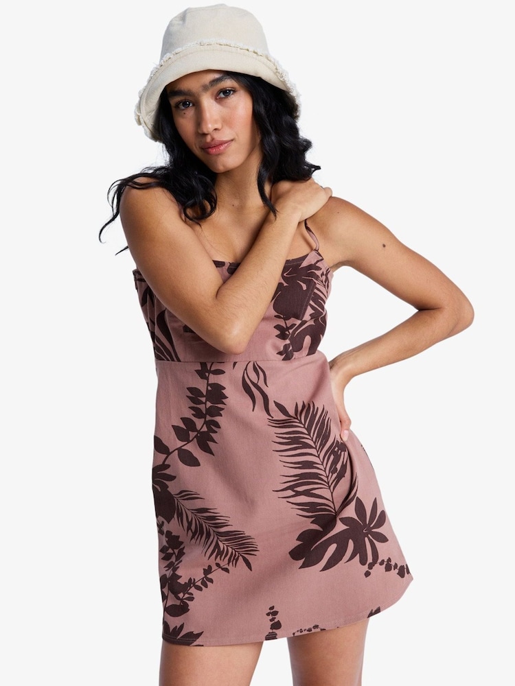 Roxy Brown Tropical Print Seaside Memories Mini Dress - Image 1 of 6 Roxy Brown Tropical Print Seaside Memories Mini Dress - Image 1 of 6