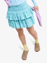 Roxy Blue Tuesdays Plaid Check Elasticated Tierred Mini Skirt - Image 10 of 13